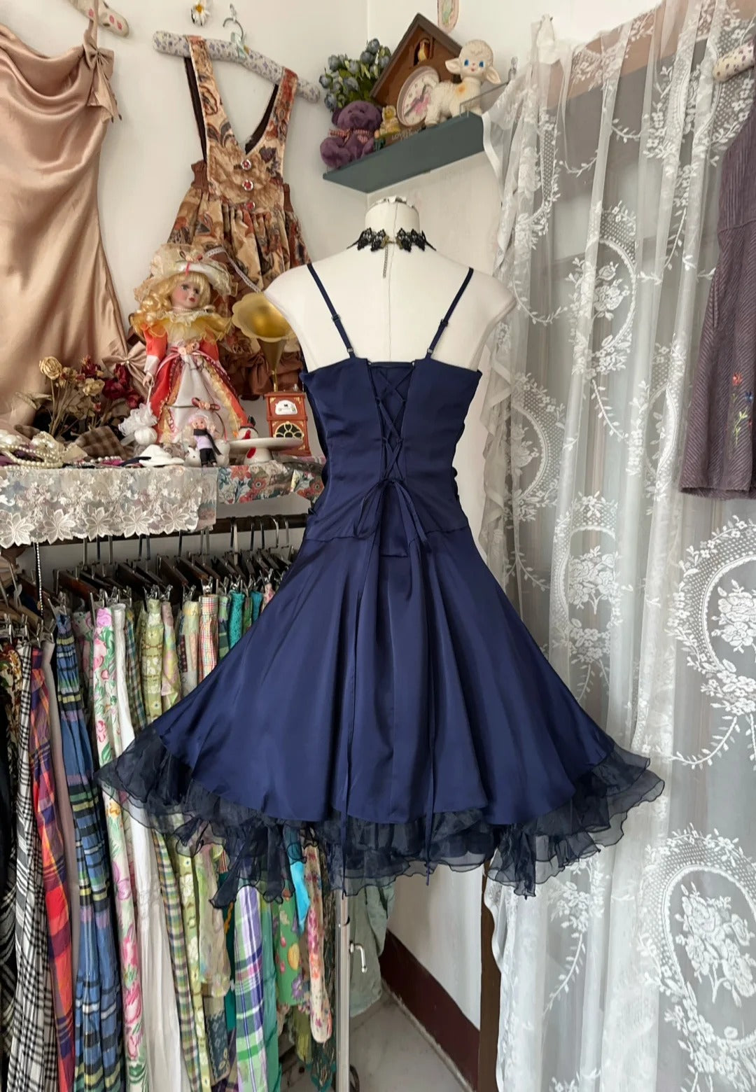A Line Navy Blue Party Dress Short Prom Dress Birthday Dress fg7384