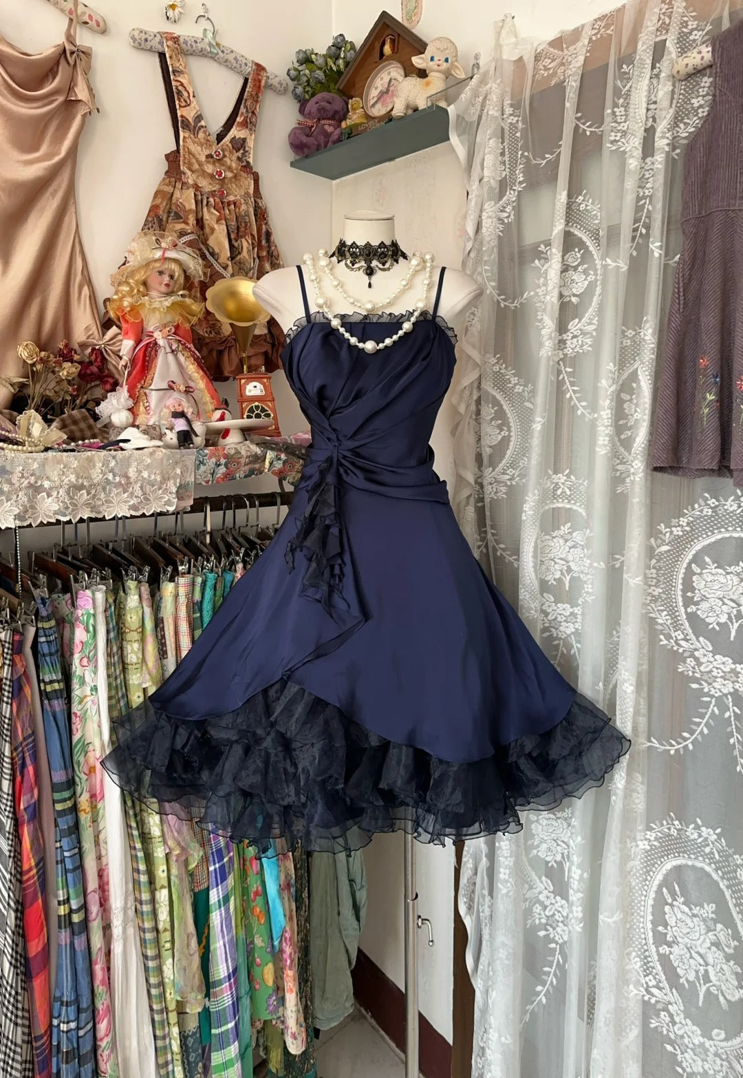 A Line Navy Blue Party Dress Short Prom Dress Birthday Dress fg7384
