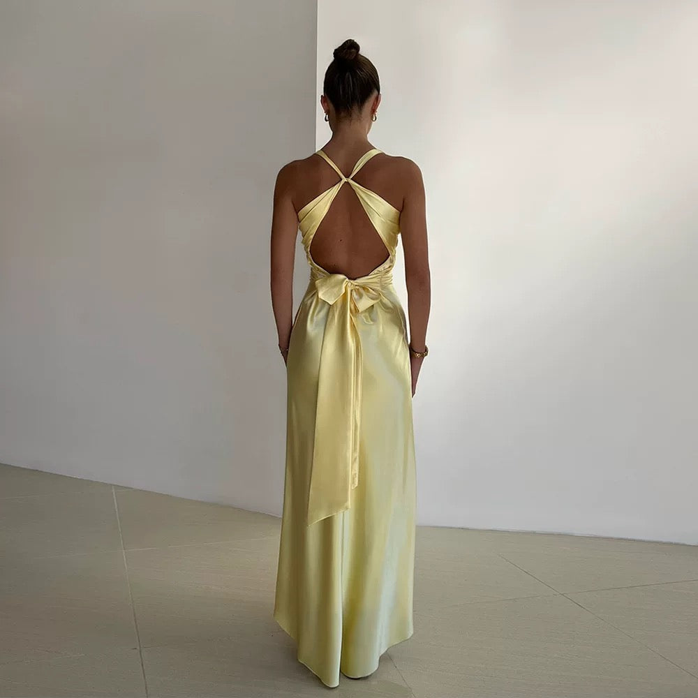 Yellow Prom Dress V Neck Evening Dress fg4171