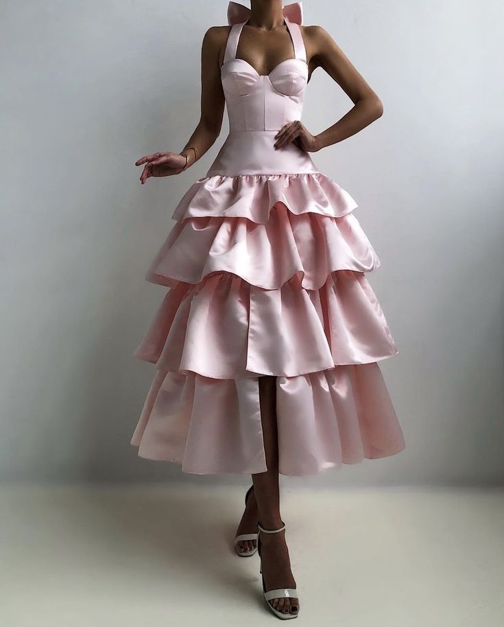 Elegant Formal Sleeveless Satin Evening Dress Pink fg4400