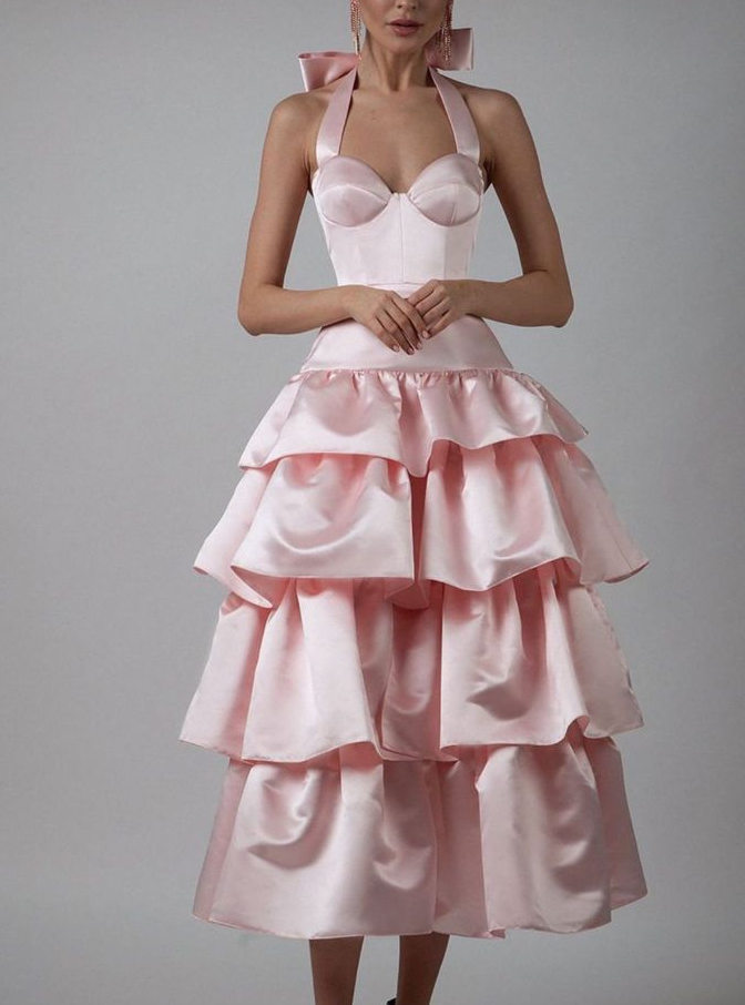 Elegant Formal Sleeveless Satin Evening Dress Pink fg4400