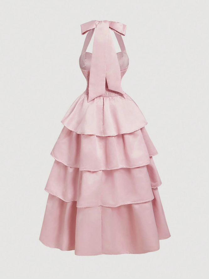 Elegant Formal Sleeveless Satin Evening Dress Pink fg4400