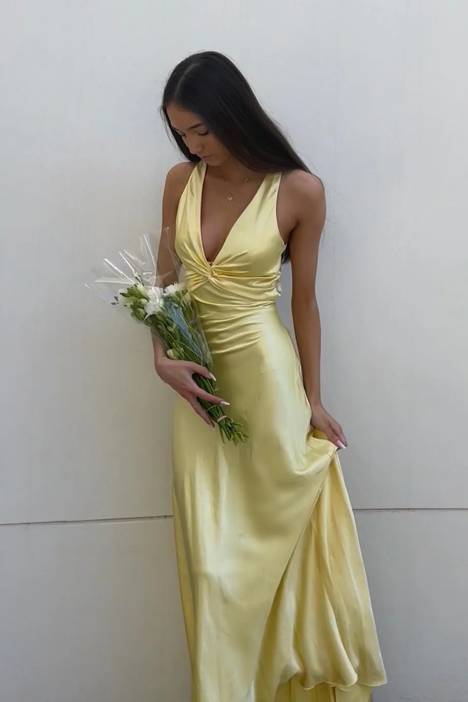 Yellow Prom Dress V Neck Evening Dress fg4171