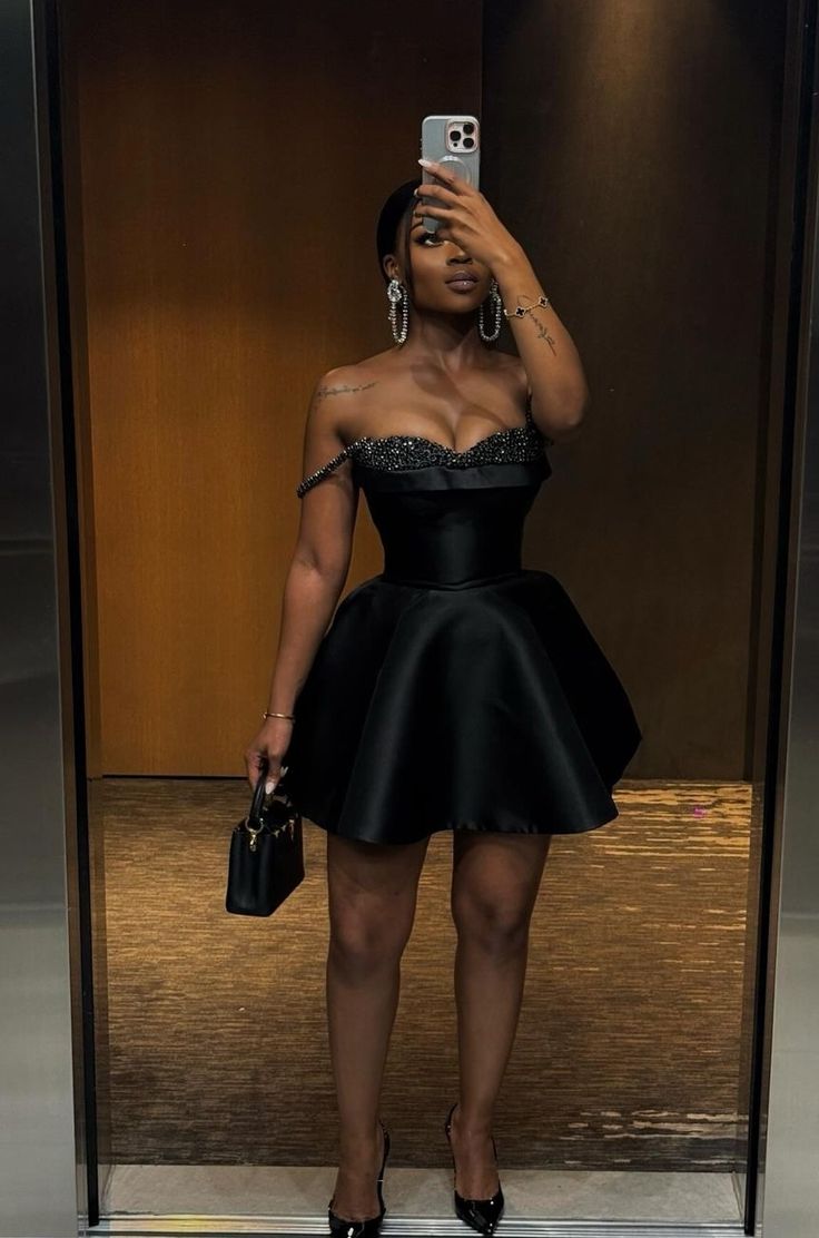 A-line Sleeveless Mini Party Dress Black Short Prom Dress fg6999