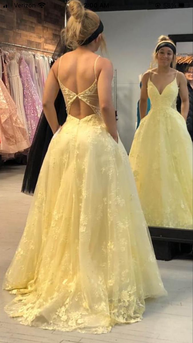Yellow Lace Prom Dress Long Formal Dress Graduation School Party Gown fg7050