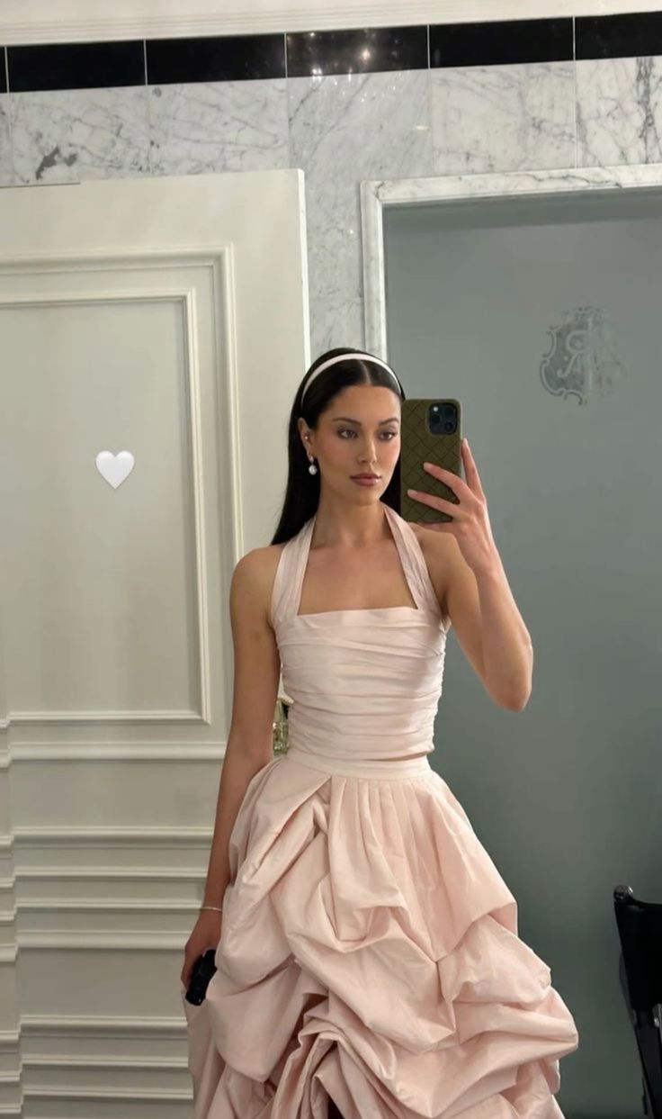 Glamorous Two Pieces Light pink Satin long prom dress fg7128