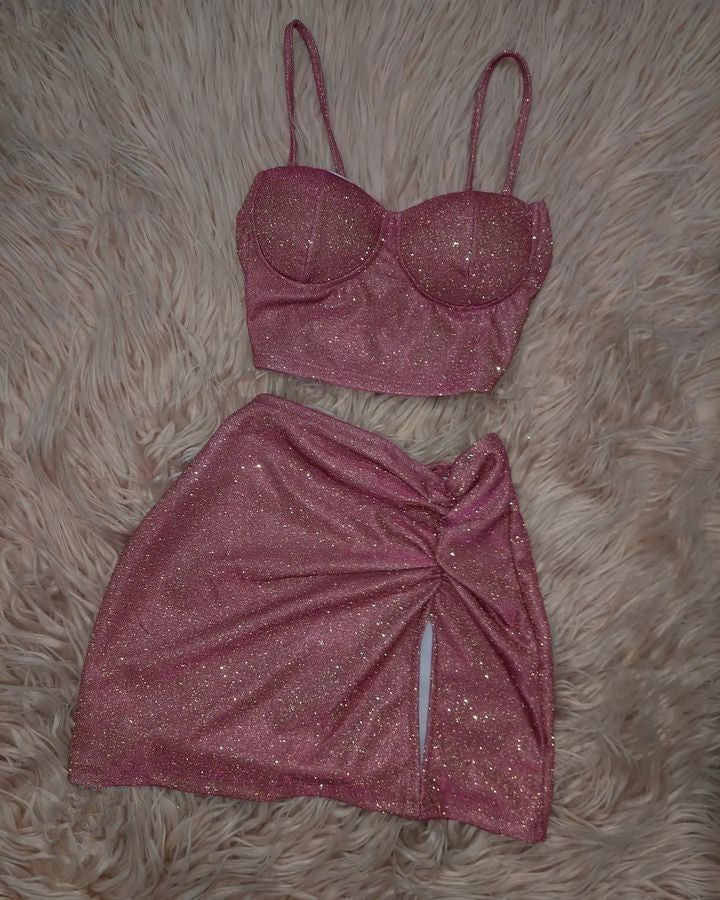 Sexy two piece pink short evening dress fg6807