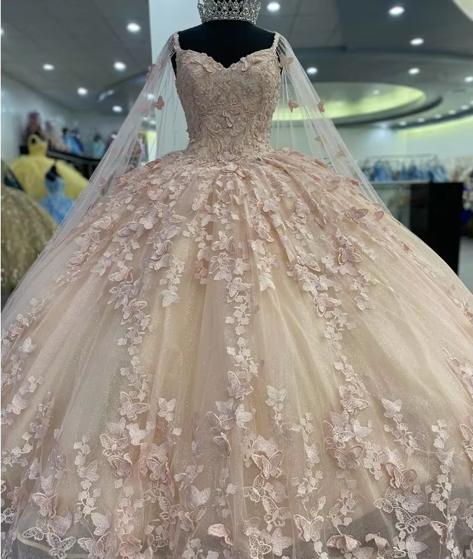 A Line Light Pink Tulle Prom Dress Puffy Quinceanera Dresses Ball Gown fg3965