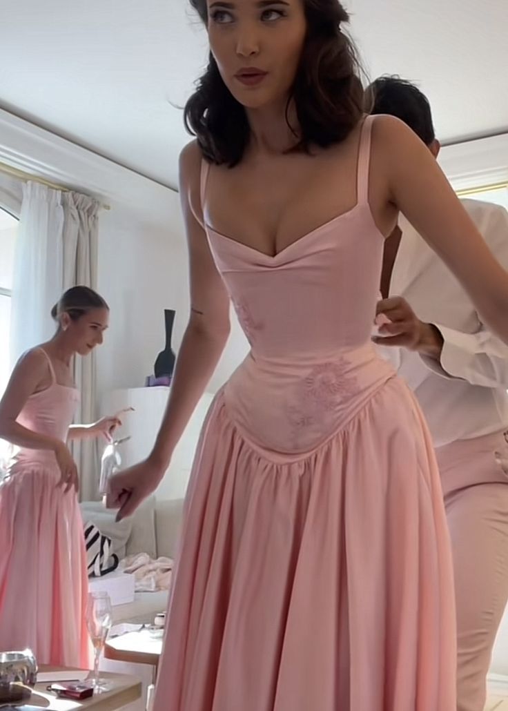 Elegant Pink Satin A-Line Long Evening Dress Bridesmaid Dress fg7255
