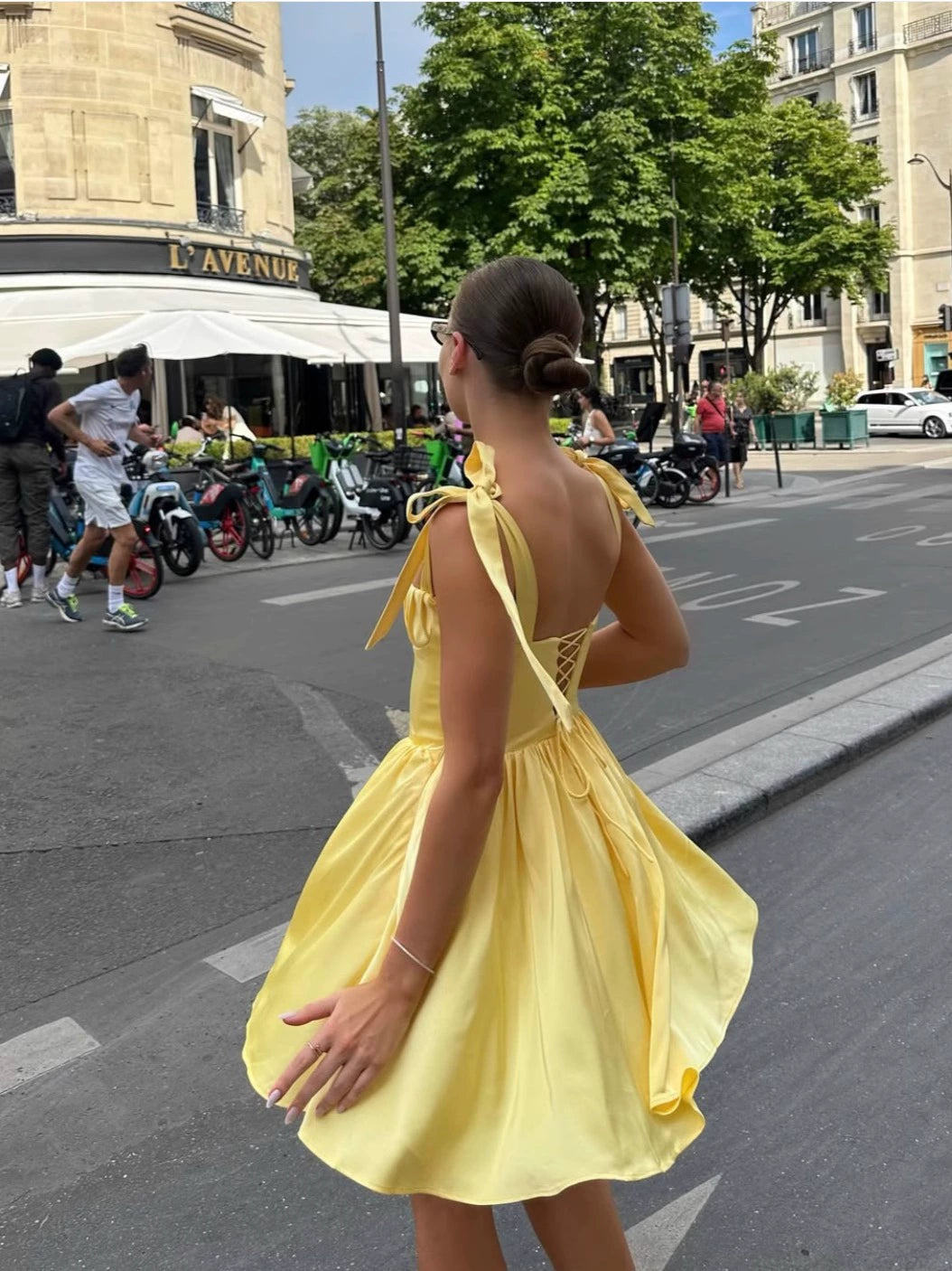 A Line Homecoming Dresses Yellow Bow Strap Prom Cocktail Party Gown fg6229
