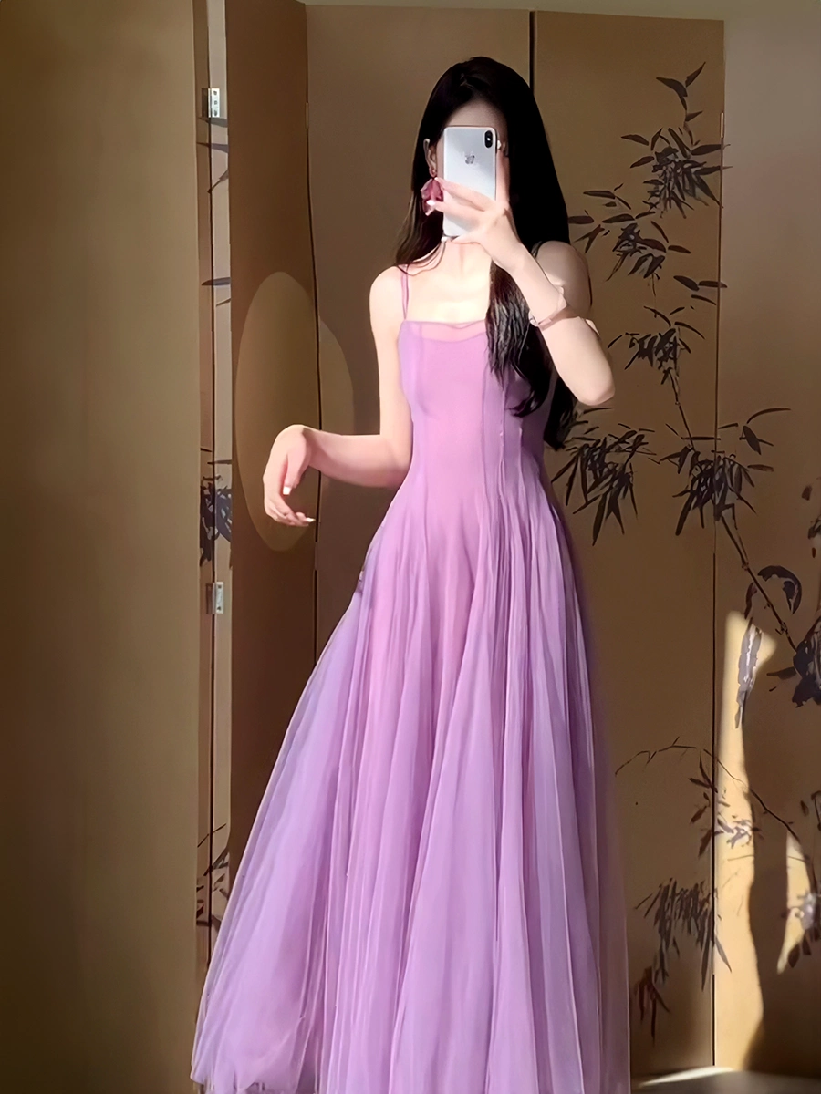 A Line Purple Tulle Long Prom Dress Sexy Evening Dresses fg7659