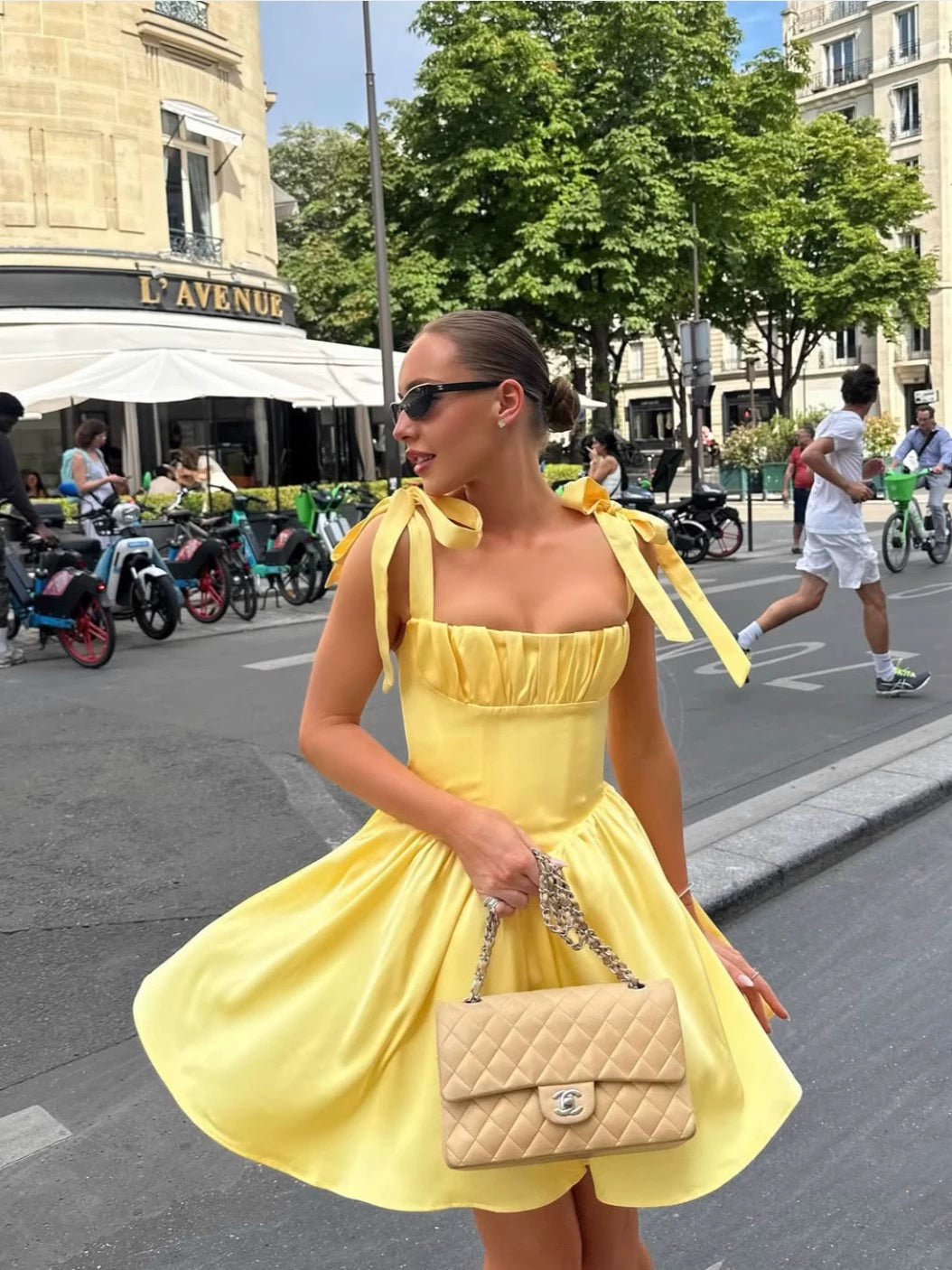 A Line Homecoming Dresses Yellow Bow Strap Prom Cocktail Party Gown fg6229