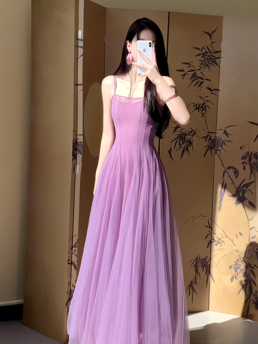 A Line Purple Tulle Long Prom Dress Sexy Evening Dresses fg7659