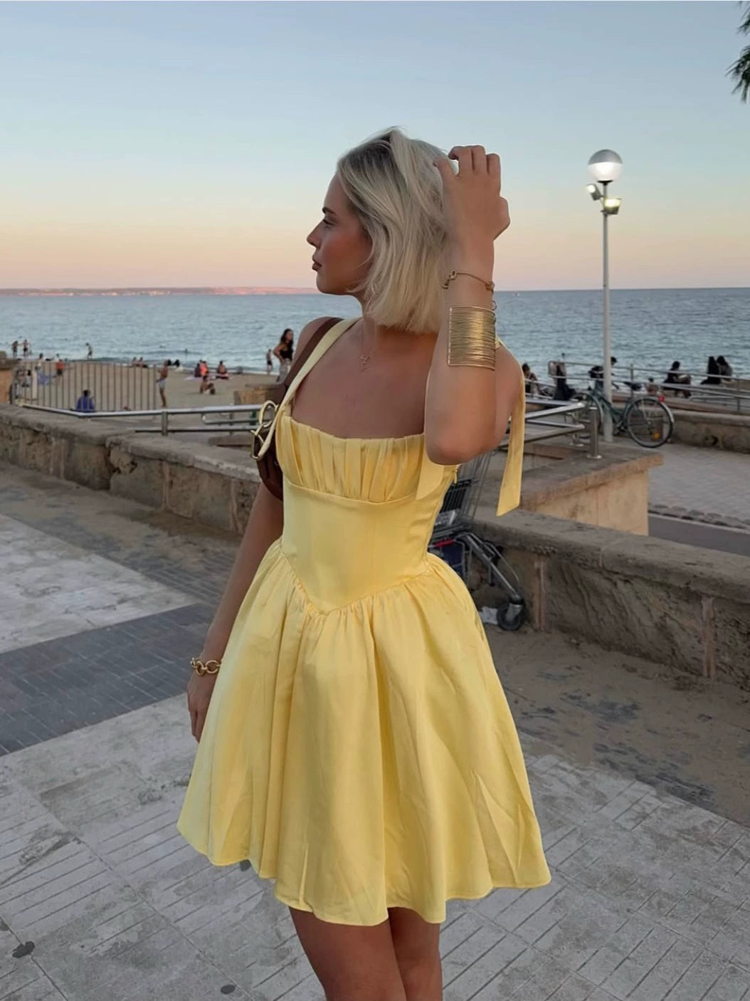 A Line Homecoming Dresses Yellow Bow Strap Prom Cocktail Party Gown fg6229