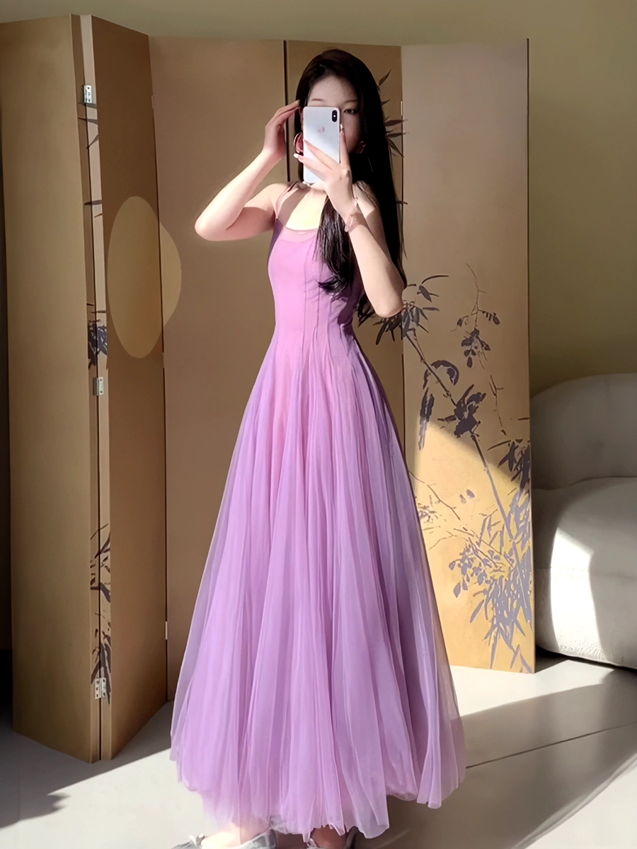 A Line Purple Tulle Long Prom Dress Sexy Evening Dresses fg7659