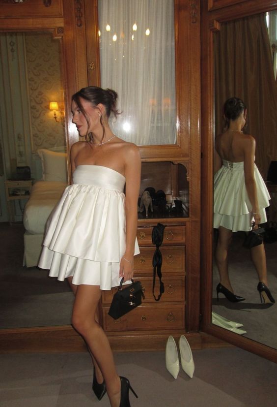 White Short Party Dress Short Prom Gown fg6703