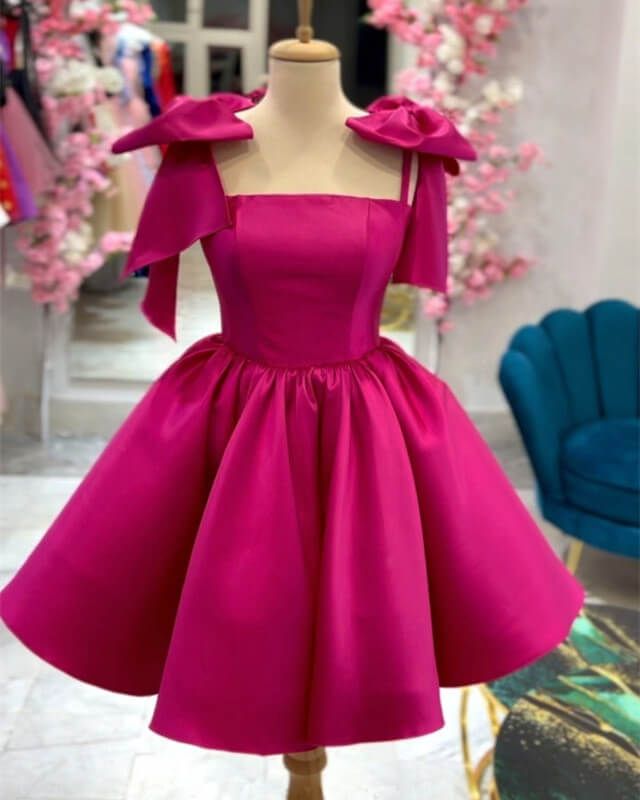 Short Satin Bow Straps Mini Dress Short Prom Party Dress fg5748