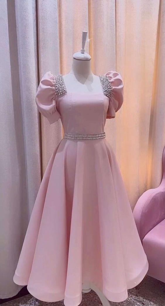 Vintage A-Line Short Prom Dress Chic Midi Evening Gown with Sleeve fg5779
