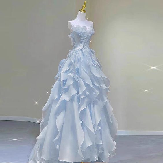 Blue A Line Long Prom Dress Sweet 15 Birthday Party Dress fg5433