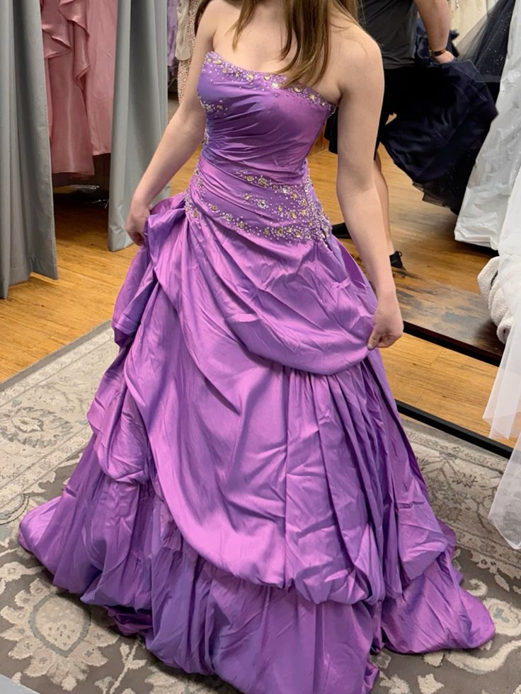A Line Strapless Purple Long Formal Dress Prom Party Evening Dresses fg7689