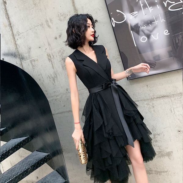 Black v neck short prom dress, evening dress fg5973