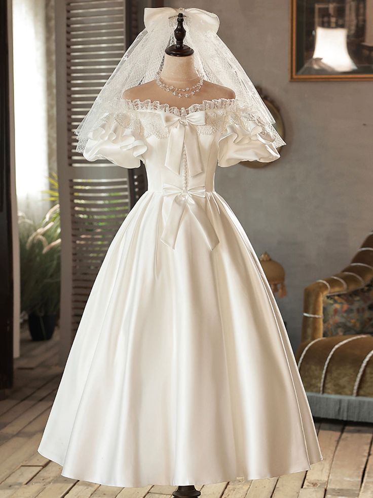 Satin Lace Short Prom Dress, Evening Dress, Wedding Dress fg5825
