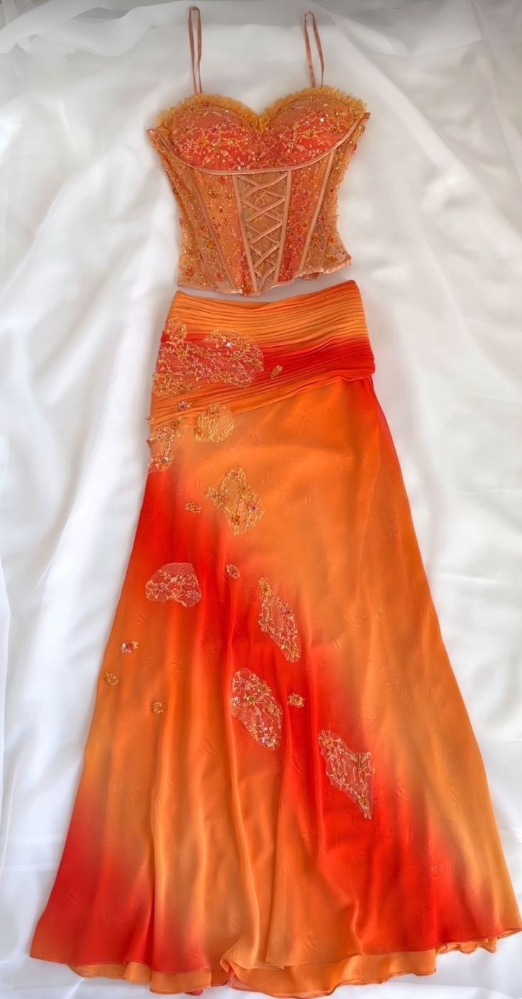 Two Piece Orange Ombre Prom Dress Evening Party Gowns fg7450