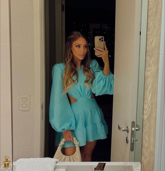 Fashion Long Sleeves Dress Short Prom Party Gown fg6256