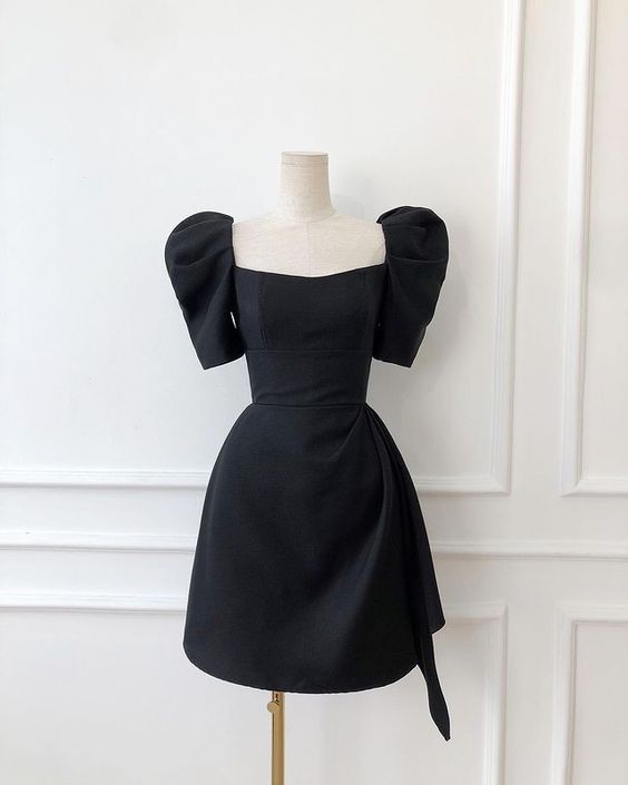 Cute black short prom dress,black hoco dress with short sleeves fg6250