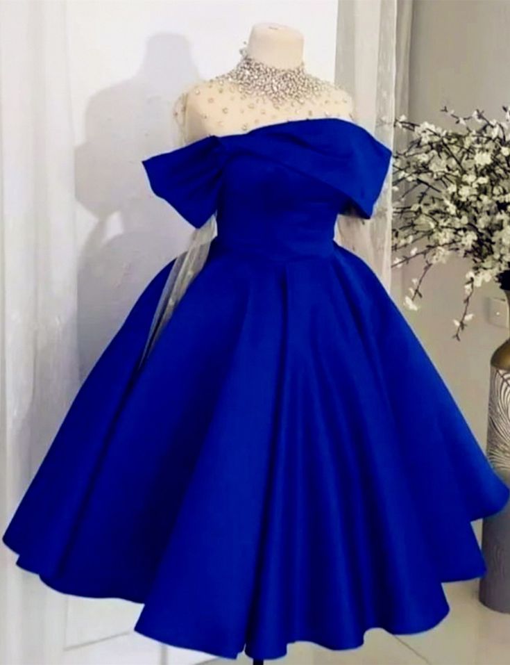 Blue hoco dress with sleeves Short Prom Party Dress fg6079