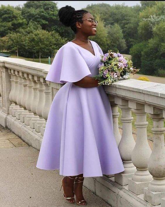 V Neck Evening Dress Fashion Gown Lilac Bridesmaids dresses fg6067