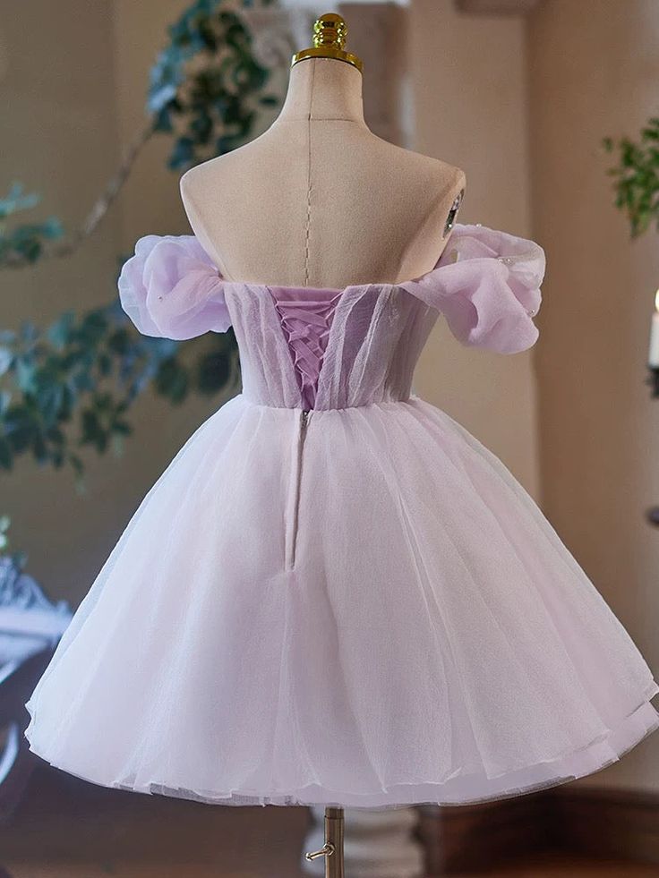 A-Line Sweetheart Neck Tulle Purple Short Prom Dress, Purple Homecoming Dress fg6141