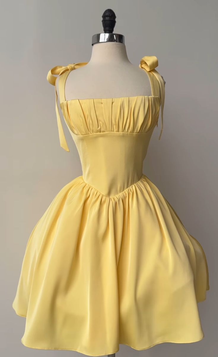 A Line Homecoming Dresses Yellow Bow Strap Prom Cocktail Party Gown fg6229