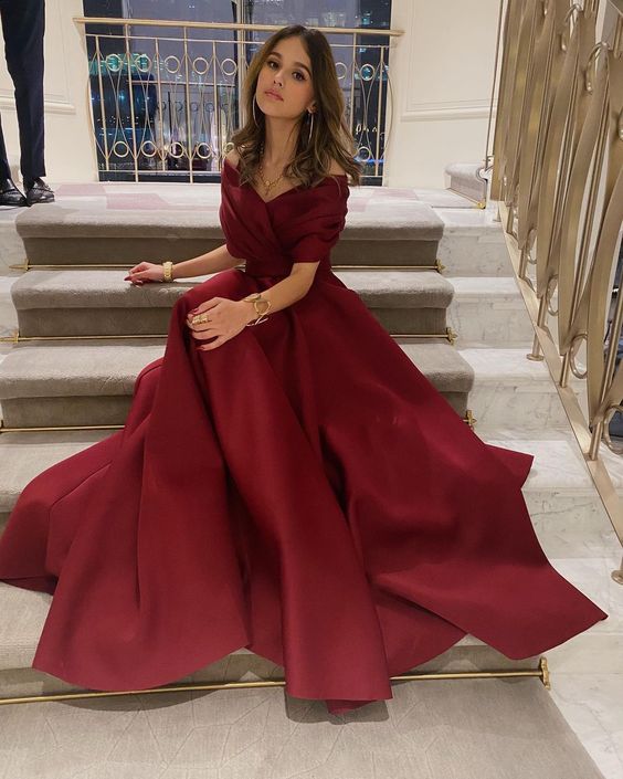 Off the Shoulder Evening Prom Gown With Pleat fg5612