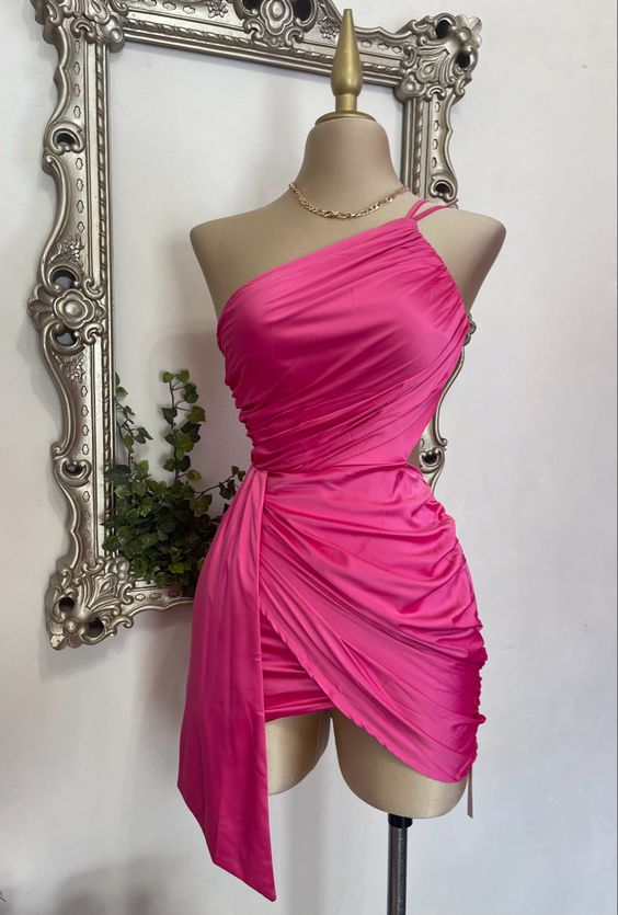 One Shoulder Simple Homecoming Dress Short Prom Gown fg6244