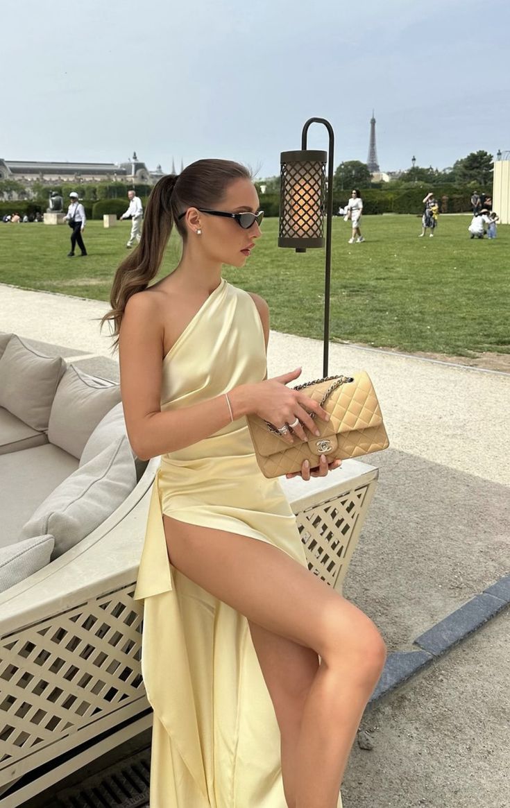 Yellow One Shoulder Prom Dress Sexy Evening Gowns fg7431