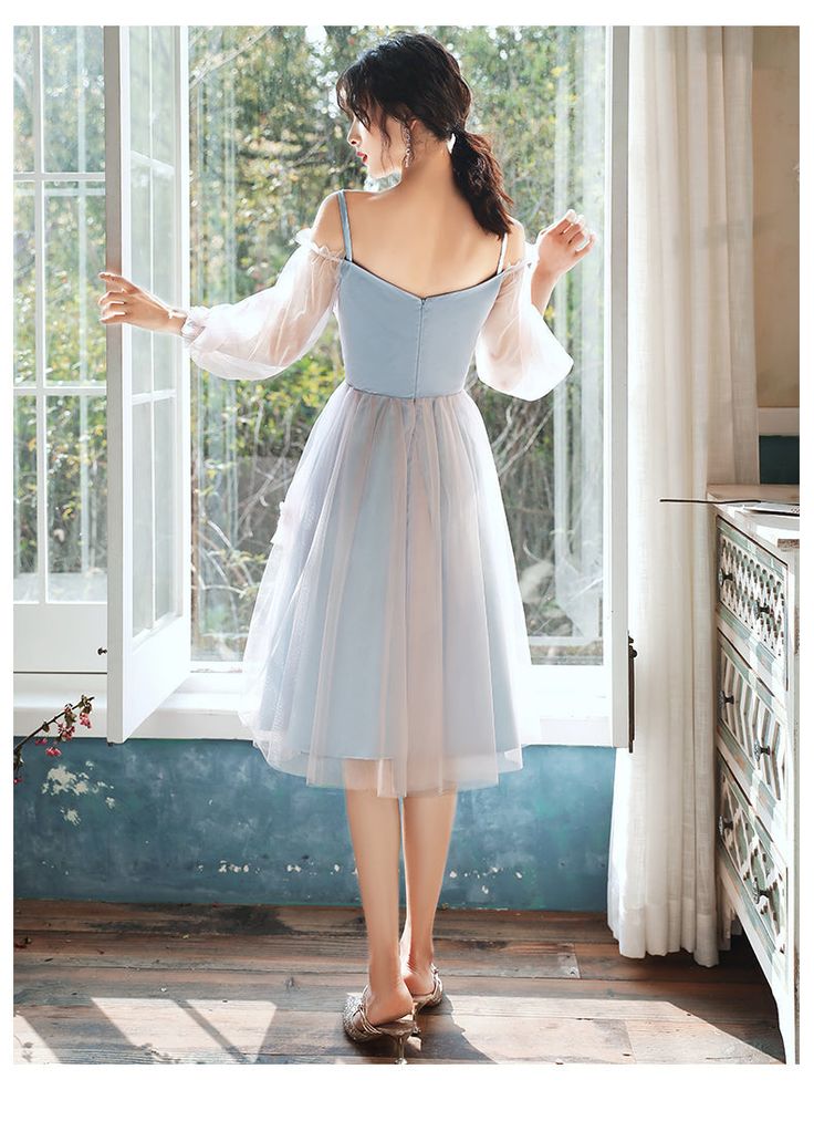 Lovely Light Blue And Pink Tea Length Graduation Dresses, Pink Short Prom Dresses fg5972