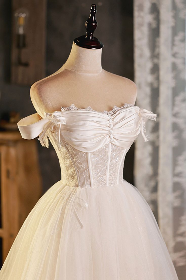 A-Line Tulle Short Prom Dress, Cute Off the Shoulder Party Dresses fg5824