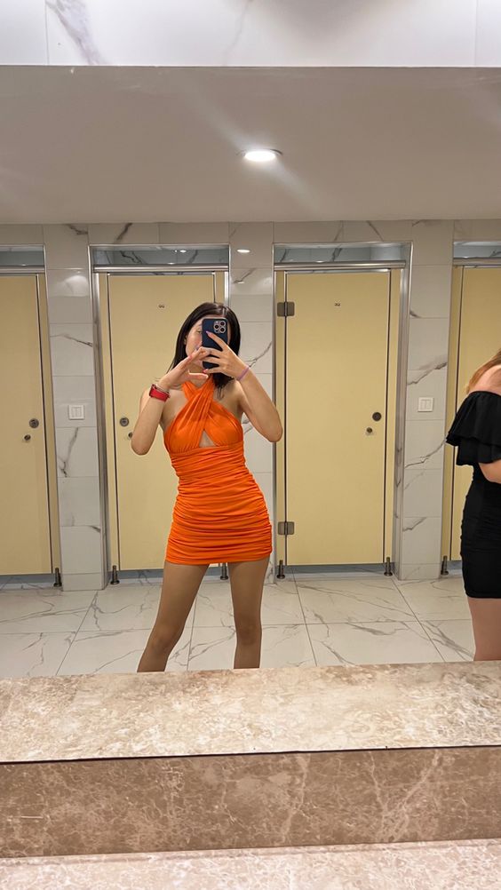 Orange Sheath Short Prom Dress Homecoming Dress fg5527