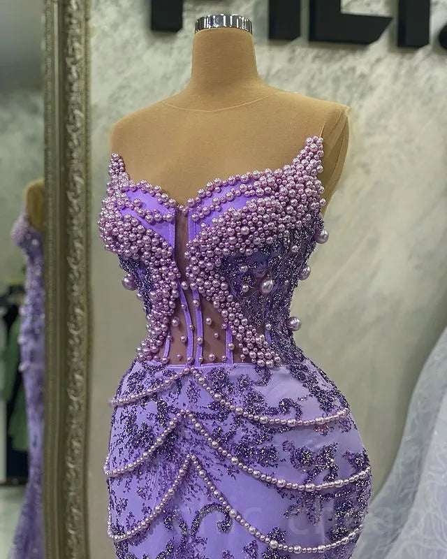 Purple Mermaid Evening Dress Beaded Formal Prom Gown fg7065