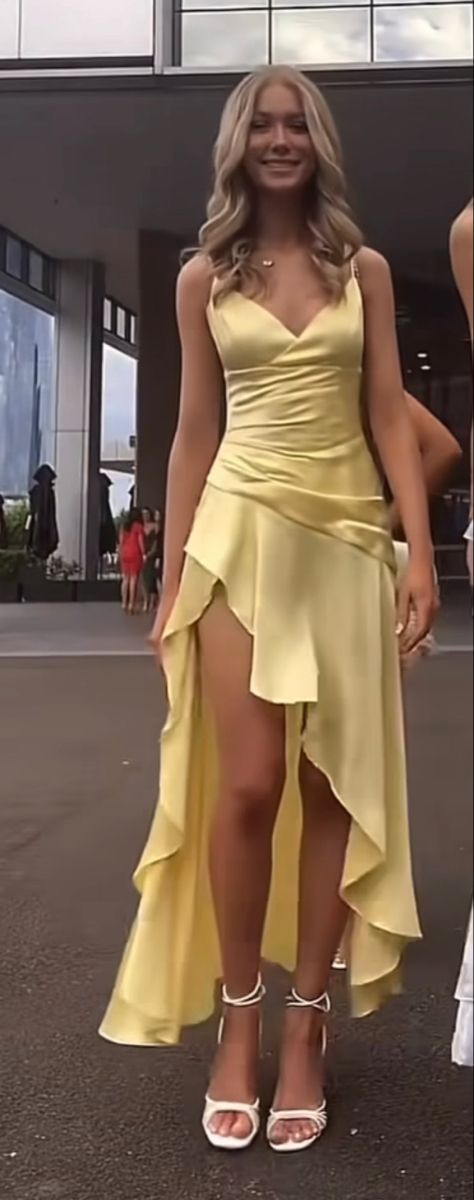 Yellow High-Low Spaghetti Straps Prom Dress Party Dress fg4992