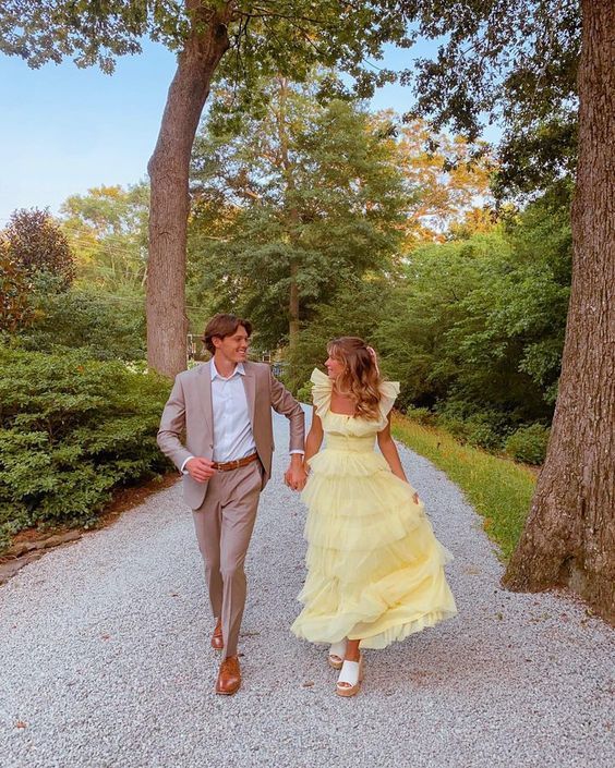 A Line Yellow Layered Long Prom Dress Tulle Formal Party Dress fg4976