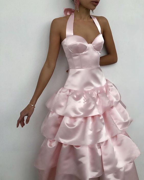 Elegant Formal Sleeveless Satin Evening Dress Pink fg4400