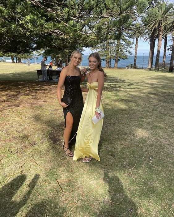 Strapless Yellow A Line Long Prom Dress Satin Formal Party Gown fg5085