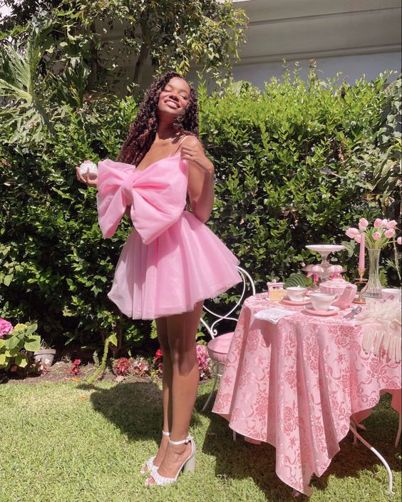 Cute Lovely Pink Big Bow Short Prom Party Dresses Mini Girls Cocktail Dress Event Formal Gowns fg4403