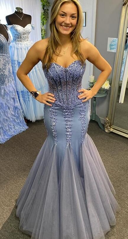 Strapless Mermaid Tulle Long Prom Dress with Beading fg5305
