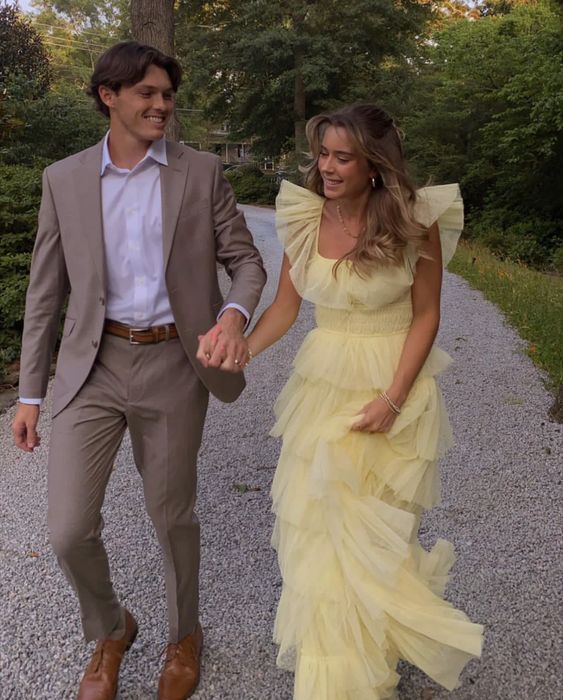 A Line Yellow Layered Long Prom Dress Tulle Formal Party Dress fg4976