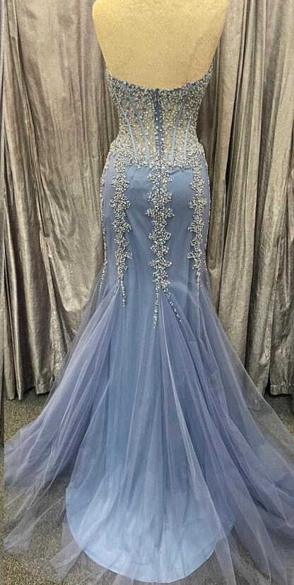 Strapless Mermaid Tulle Long Prom Dress with Beading fg5305