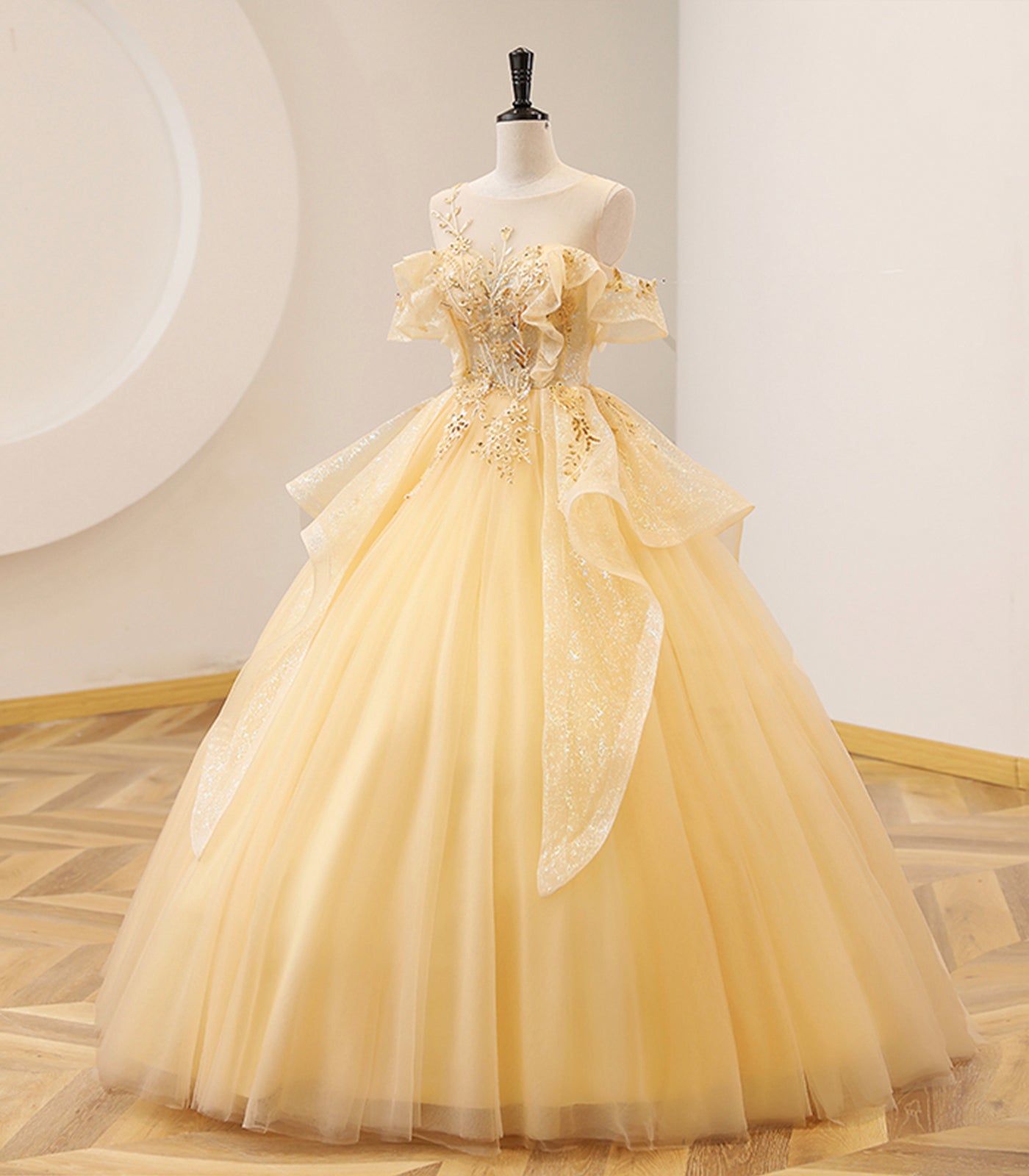 YELLOW BALL GOWN BEADED SWEET 16 DRESS, YELLOW LONG PROM DRESS FORMAL DRESS fg5012