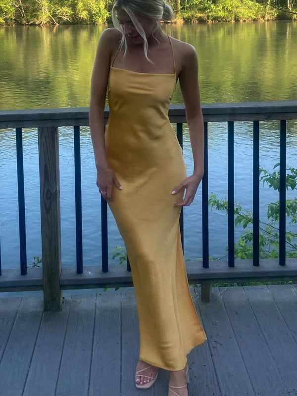Sexy Yellow Sheath Spaghetti Straps Maxi Long Party Prom Dresses, Evening Dress fg5114